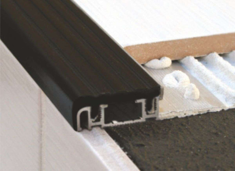 Premium Anti-Slip Aluminium Stair Nosing Durable PVC Insert for Tiles & Stone Indoor/Outdoor Use Black Finish 2500mm