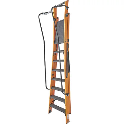 Industrial Quality Fibreglass 8-Step Platform Step Ladder With Handrail - 2.55m