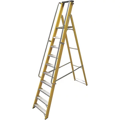 High Impact Fibreglass 10-Step Platform Step Ladder For Commercial Use - 2.74m