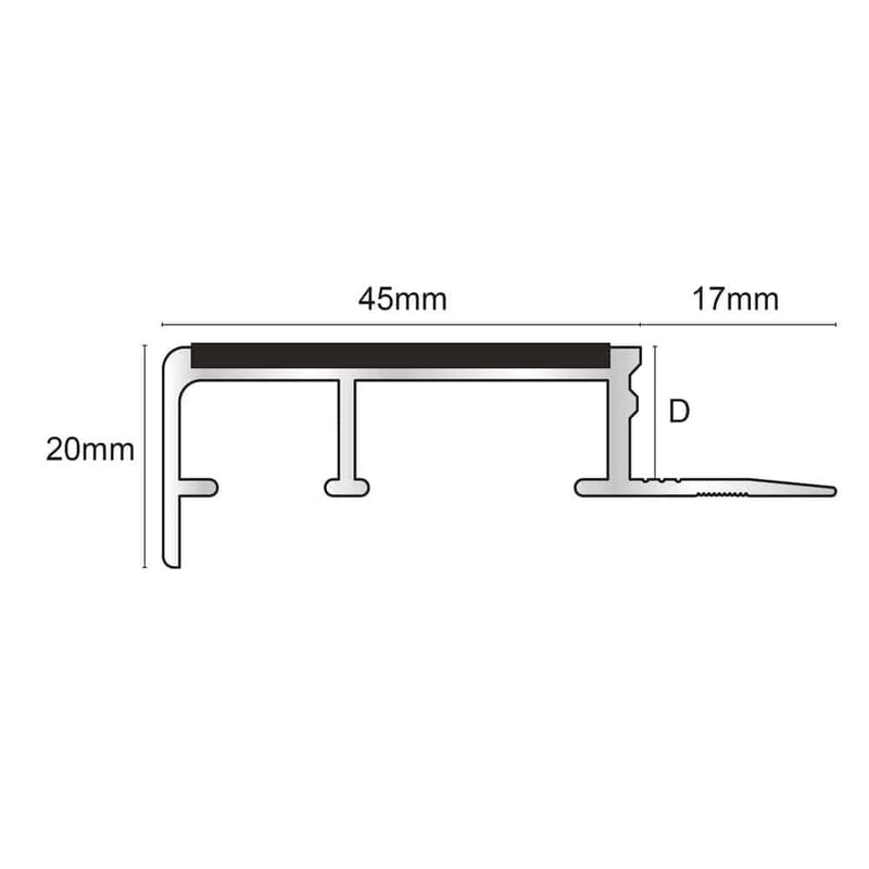 Slimline Tile-In Stair Nosing Non-Slip Durable Aluminium with PVC Insert 2.8m