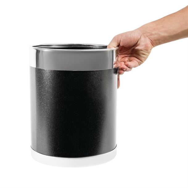 Bolero Black Waste Paper Bin with Silver Rim