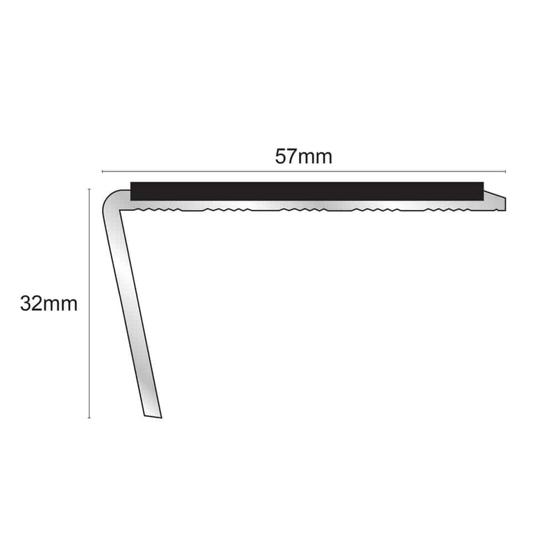 57x32mm Aluminium Non-Slip Stair Nosing with PVC Insert Rakeback Edge Trim